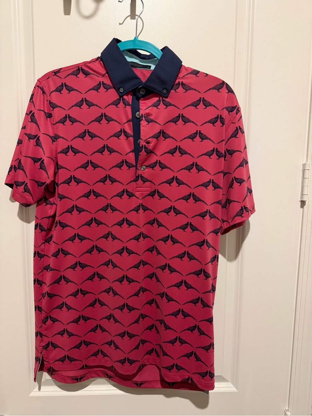 Greyson Pink Polo with Navy Contrast Collar